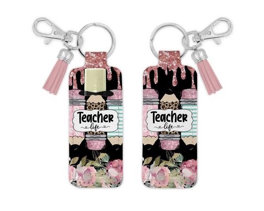 Pink Glitter Teacher Life Lip Balm Holder